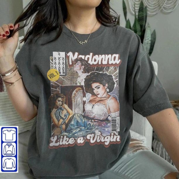 Madonna Comic Shirt, 90S Vintage Merch Book Art Material Girl Like A Virgin Album Concert Ticket 2023 Graphic Tee Gift Fan