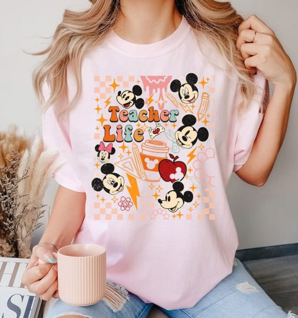 Disney Teacher Life Checked Shirt, Retro Mickey Teacher Shirt, Teacher Appreciation Gift, Disney Teacher Tee