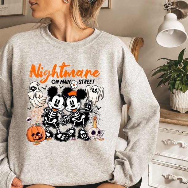 Mickey Minnie Halloween Shirts, Nightmare On Main Street Mickey Minnie, Vintage Disney Halloween Sweatshirt, Disney Couple Shirt