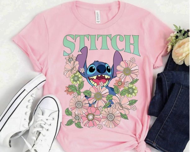 Cute Disney 90s Style Floral Stitch Portrait Shirt, Disney Lilo and Stitch Shirt, Disneyland Family Vacation Shirt