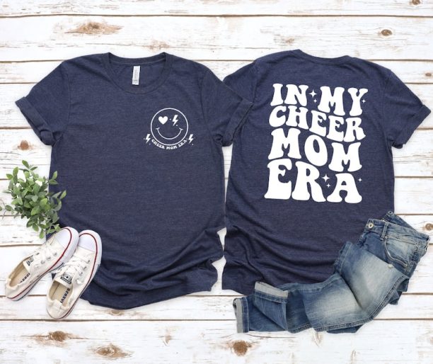 In My Cheer Mom Era T-Shirt, Football Cheer Mama Shirt, Cheer Mom Gift, Smiley Face Football Mom Tee, Cheerleading Mom Shirt, Funny Mom Life