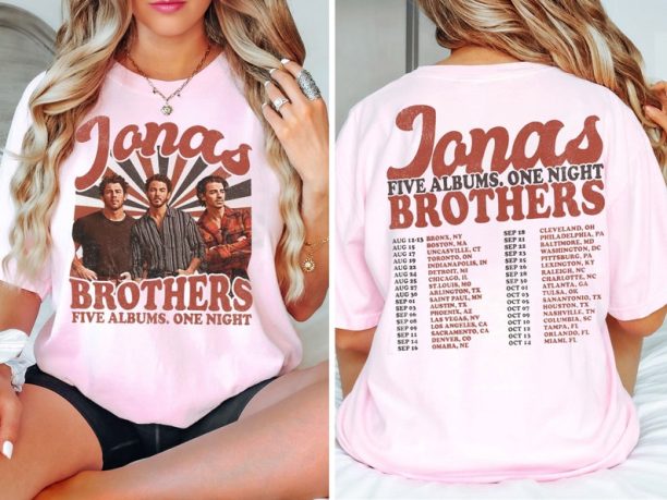 Jonas Brothers Double Sided T shirt, Concert 2023 Retro Unisex Gift, Jonas Brothers Five Albums One Night T Shirt