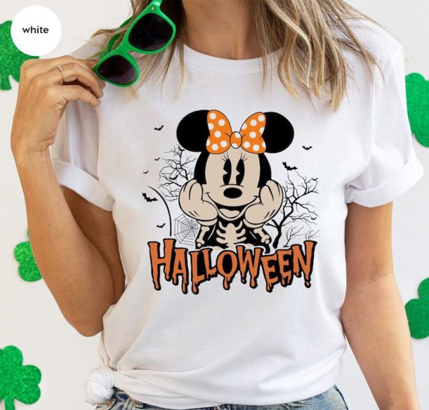 Disney Halloween Shirts, Minnie Mouse T-Shirt, Halloween Gifts for Kids, Mickey Mouse Graphic Tees, Spooky Season TShirts, Skeleton Shirt