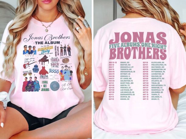 Jonas Brothers Double Sided T shirt, Jonas Brothers Tour Sweatshirt, Five Albums One Night Tour Shirt