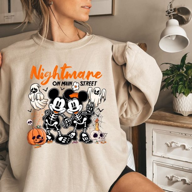 Mickey Minnie Halloween Shirts, Nightmare On Main Street Mickey Minnie, Vintage Disney Halloween Sweatshirt, Disney Couple Shirt