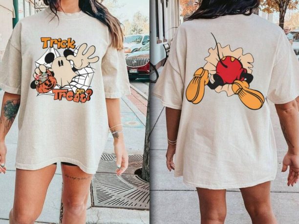 Disney Mickey Halloween 2 Sided Trick or Treat Shirt, Mickey Ghost Shirt, Retro Mickey Spooky Ghost Shirt, Mickey's Not So Scary Shirt