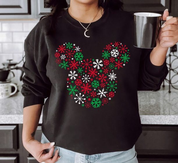 Disney Mickey and Minnie Mouse Icon Holiday Snowflakes T-Shirt, Christmas Vibes Sweatshirt, Disneyland Christmas Family Matching Shirt