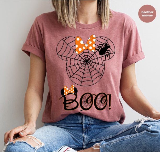 Girls Halloween TShirt, Disney Kids Clothing, Minnie Mouse Shirt, Gift for Her, Spooky Season Shirt, Boo Graphic Tee, Matching Family Shirts