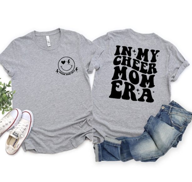 In My Cheer Mom Era T-Shirt, Football Cheer Mama Shirt, Cheer Mom Gift, Smiley Face Football Mom Tee, Cheerleading Mom Shirt, Funny Mom Life