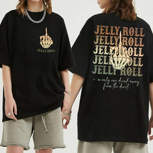 Jelly I'm only one Drink away from the devil Graphic Shirt, Backroad Baptism Tour 2023, Jelly Roll Gift for Fans