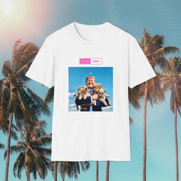 Unisex Soft pro Donald Trump T-shirts MAGA dog tees, lets go Brandon collection. Pink and blue colors.