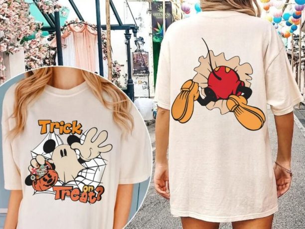 Disney Mickey Halloween 2 Sided Trick or Treat Shirt, Mickey Ghost Shirt, Retro Mickey Spooky Ghost Shirt, Mickey's Not So Scary Shirt