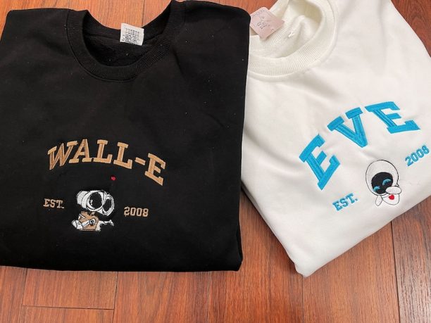 Walle Eve Couple Embroidered Sweater, Cartoon Sweatshirts, Embroidered Sweatshirt, Trending Crewneck