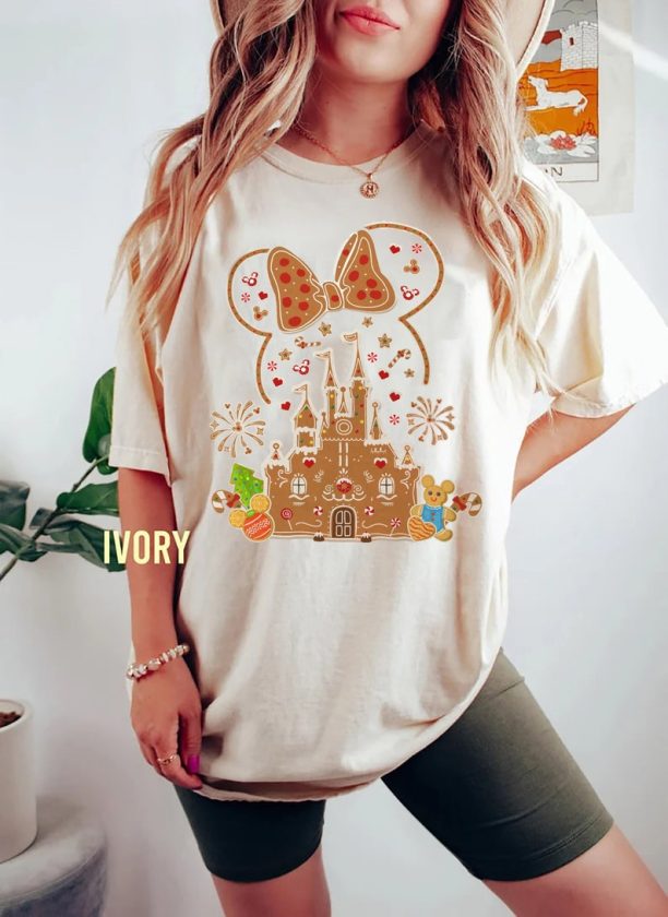 Disney Gingerbread Comfort Colors Shirt, Minnie Ear Gingerbread Shirt, Disney Christmas Shirt, Disney Castle Christmas Shirt, Disney Family