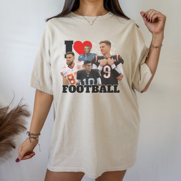 I Love Football Tshirt, Joe Burrow Shirt, NFL Vintage shirt, 90s Jimmy Garoppolo Gear, Funny Travis Kelce Shirt