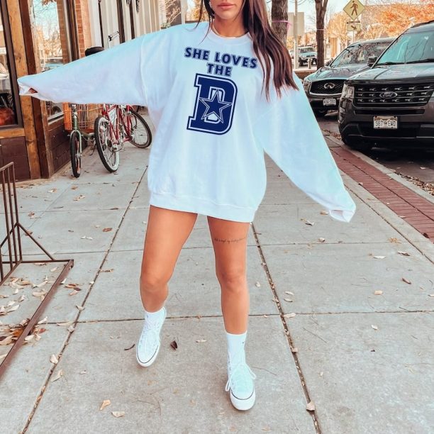 She Loves The D Dallas Crewneck Sweatshirt, Dallas Cowboys Shirt, Dallas Fan Cowboys Shirt, Dallas Football Sweatshirt