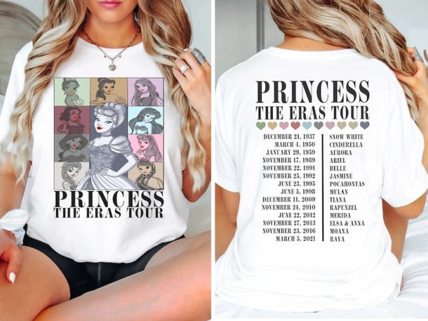 Princess Eras Tour Front and Back Shirt, Disney Princess Tour Tee, Disney Princess Characters Shirt