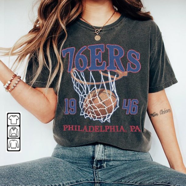 Philadelphia Basketball Vintage Shirt, 76ers 90s Basketball Graphic Tee, Retro For Women And Men Basketball Fan 2609TP