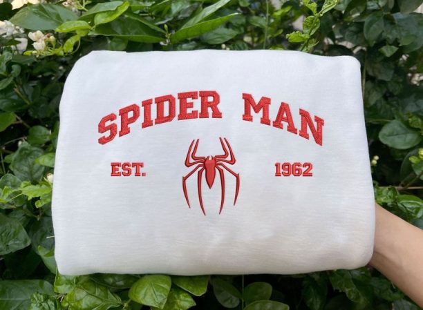 Spiderman Embroidered Sweatshirts, Superhero Embroidered Shirt, Trending Crewneck, Spiderman shirt