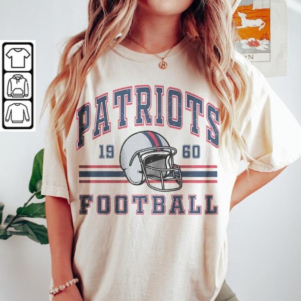 New England Patriots Sweatshirt Football, Comfort Colors Vintage 90s Football American Crewneck Shirt, Graphic Tee L1RP