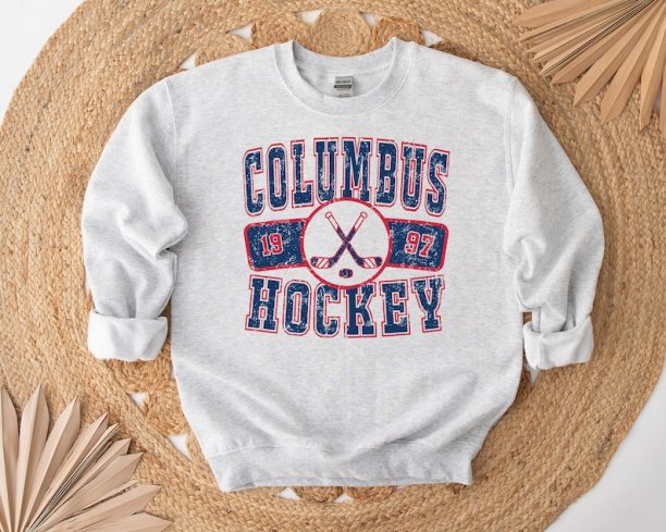 Retro Columbus Blue Jacket Sweatshirt Distressed Crewneck Throwback T-Shirt Vintage Hoodie Game Day Gift For Ice Hockey