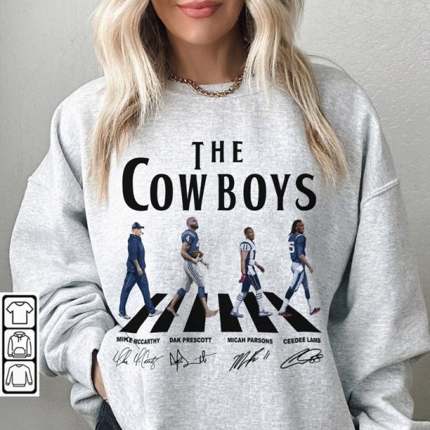 Cowboys Walking Abbey Road Signatures Football Shirt, Mike McCarthy, Dak Prescott, Micah Parsons, CeeDee Lamb