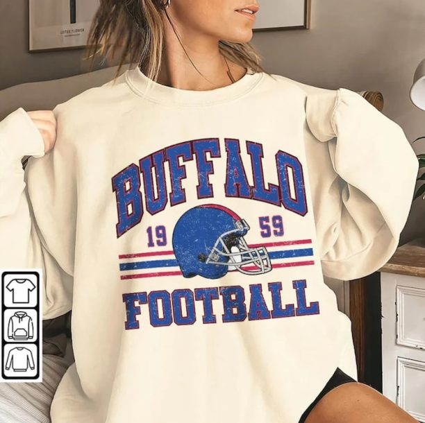 Vintage Buffalo Football Sweatshirt, Shirt Retro Style 90s Vintage Unisex Crewneck