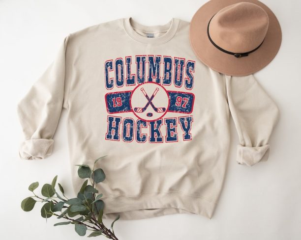 Retro Columbus Blue Jacket Sweatshirt Distressed Crewneck Throwback T-Shirt Vintage Hoodie Game Day Gift For Ice Hockey