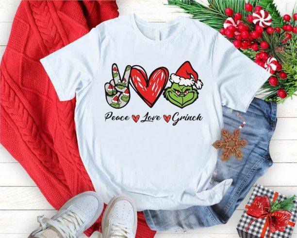 Peace Love Grinch Shirt,Funny Grinch Christmas Shirt,Grinch Gifts,Christmas Party Tee,Grinch Christmas Holiday Shirt