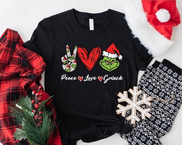 Peace Love Grinch Shirt,Funny Grinch Christmas Shirt,Grinch Gifts,Christmas Party Tee,Grinch Christmas Holiday Shirt