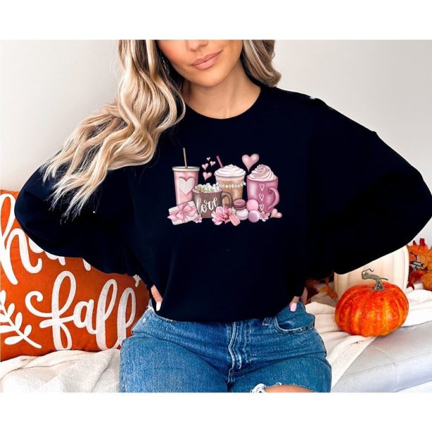 Womens Valentines Day Sweatshirt, Valentine Coffee Sweatshirt, Womens Valentines Day Sweater, Valentines Day Shirt, Valentines Sweater