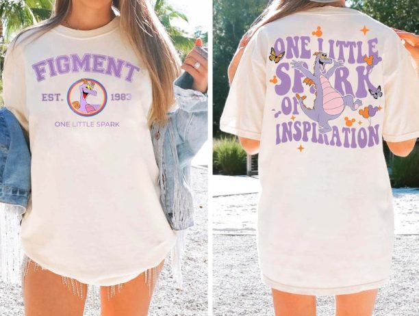 Two-Sides Disney Figment Shirt | One Little Spark Of Inspiration T-shirt | Purple Dragon Tee Matching Holiday