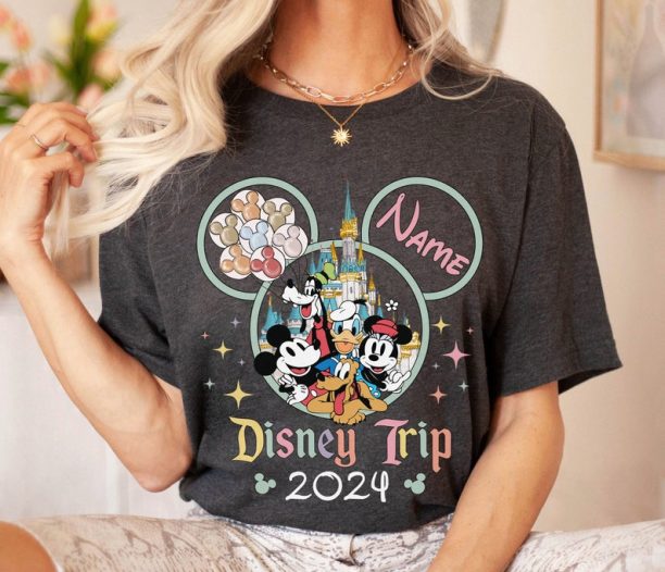 Retro Mickey And Friends Disney Trip 2024 Shirt, Custom Name Family Shirt, WDW Disneyland Family Vacation 2024 Shirt