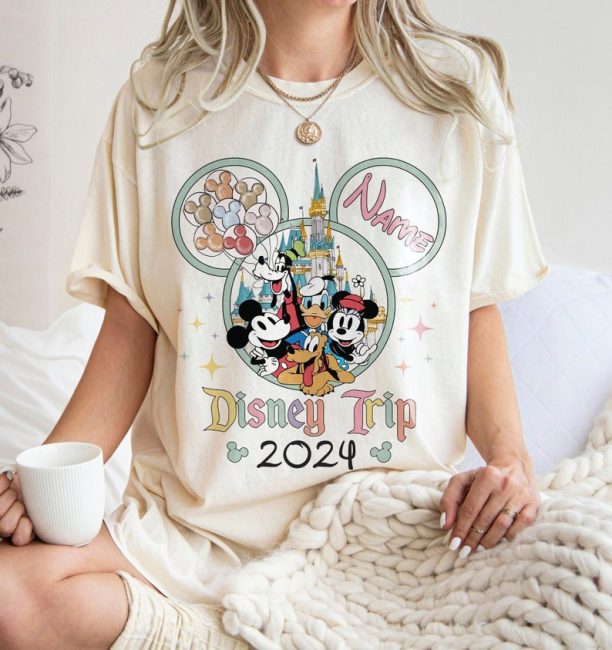 Retro Mickey And Friends Disney Trip 2024 Shirt, Custom Name Family Shirt, WDW Disneyland Family Vacation 2024 Shirt