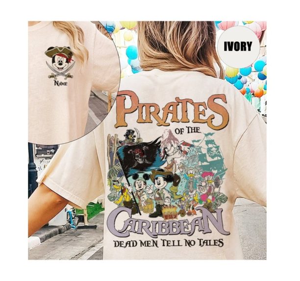 Two-sided Custom Disney Pirates Comfort Colors Shirt, Pirates of the Caribbean Mickey and Friends shirt