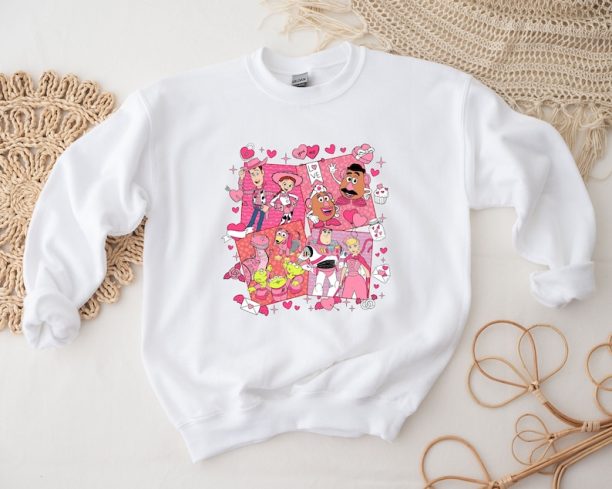 Valentine Toy Story Sweatshirt, Valentine Disney Characters Pink Hoodie, Valentine's Day, Disney Matching Sweater, Happy Valentine Hoodie