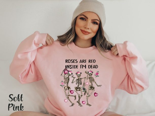 Dancing Skeleton Valentine Sweatshirt Funny Valentine Shirt Spooky Valentine Sweatshirt Valentine Flower Shirt Cute Valentine Day Shirt VDay