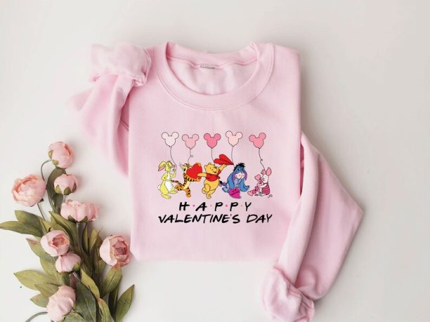 Vintage Winnie Valentine's Day Shirt, Happy Valentines Day Sweatshirt, Disney Winnie The Pooh Characters Love Shirt, Pooh Couple Gift Shirt