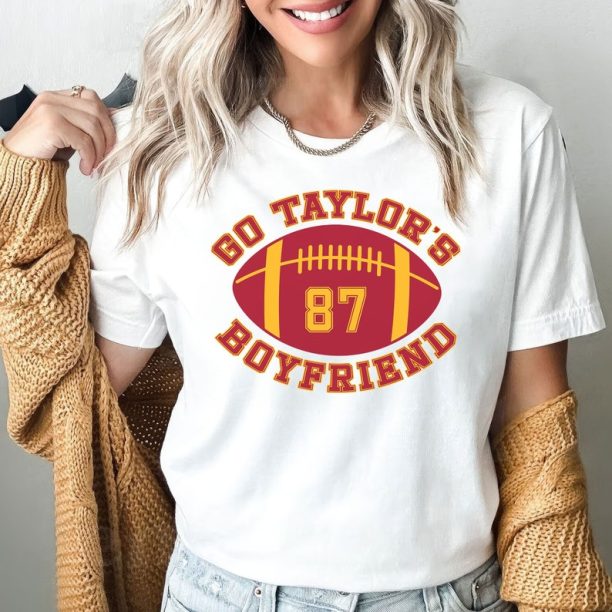 Go Taylor's Boyfriend Football Shirt, Chiefs Swift Kelce T-Shirt, Game Day Tee, Funny Football Fan Gift Shirt