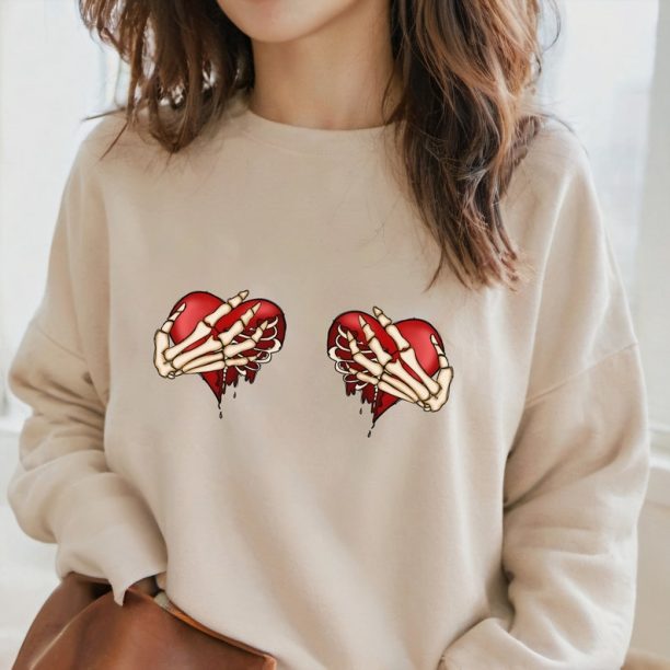 Skeleton Hearts Valentine Sweatshirt: Valentine Sweatshirt, Valentine Days Sweatshirt, Skeleton Sweatshirt, Valentines Gift, Crewneck