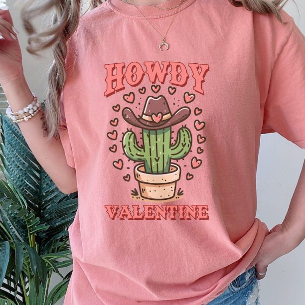 Howdy Valentine Comfort Colors Shirt, Cowgirl Western Cactus Valentines Gift, Howdy Valentine Shirt, Valentines Day Gift For Her Shirt