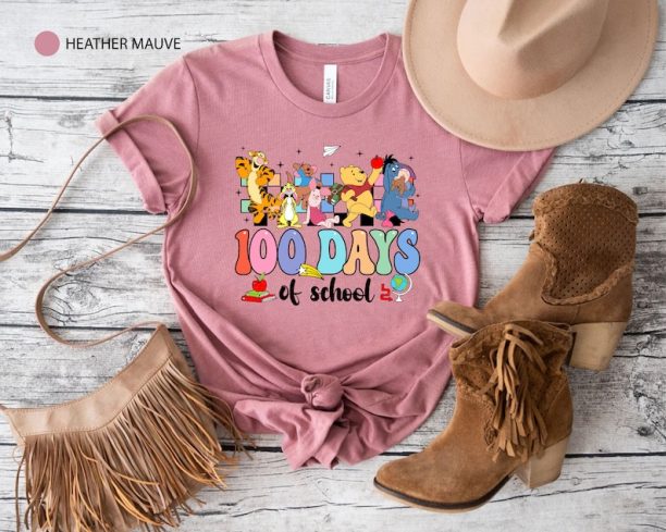 Disney 100 Days of School Shirt,100th Day of School Celebration Winnie The Pooh T-shirt,Student Shirt