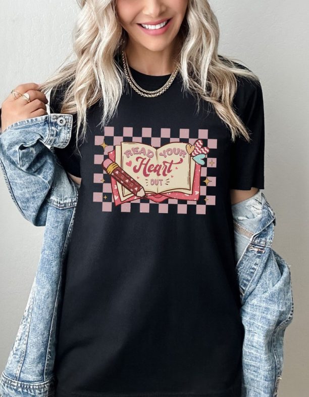 Retro Librarian Gifts Cute Teacher Books Lover Shirt Read Your Heart Out Teacher Valentine Shirt Valentine Teacher Gift Valentine Teacher