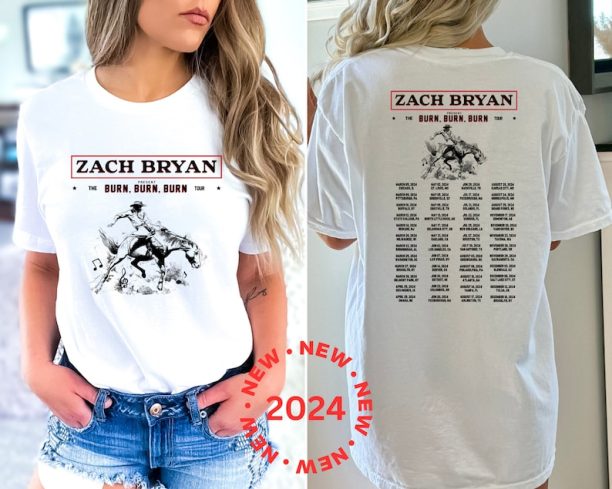 The Burn Burn Burn Tour 2024 Shirt For Fan, Zach Bryan Front and Back Printed, Zach Bryan Concert Fan Shirt