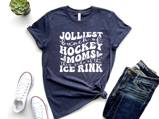 Retro Christmas Hockey Moms Shirt, Jolliest Bunch of Hockey Moms This Side of the Ice Rink Shirt, Gift for Mom, Funny Mom, Game Day T-Shirt