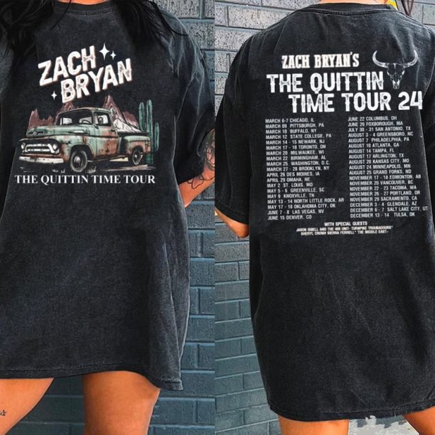 The Quittin Time Tour 2024 Vintage Shirt, Zach Bryan 2 Side Shirt, Zach Bryan Concert 2024 Merch