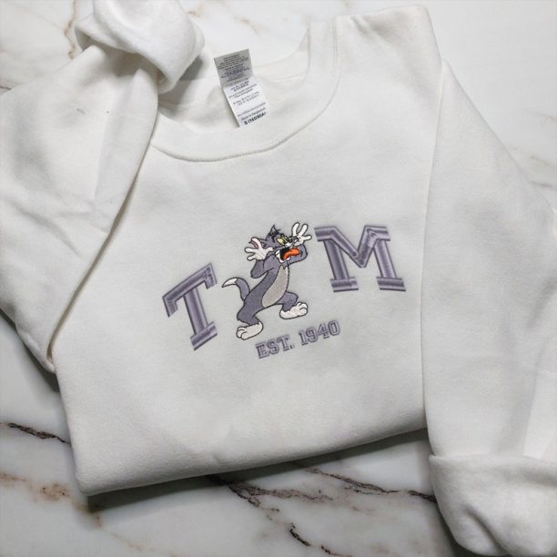 Tom and Jerry Embroidered Sweatshirt, Cartoon Embroidered Sweatshirts, Trending Crewneck, Valentine gift