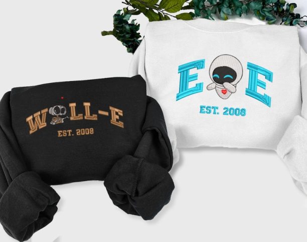 Walle Eve Couple Embroidered Sweater, Cartoon Sweatshirts, Couple Sweatshirt, Trending Crewneck, Vintage shirt