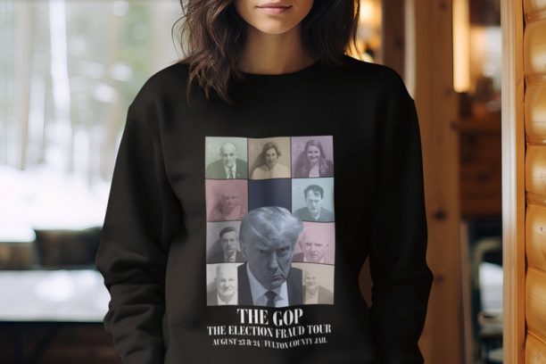 Donald Trump Mugshot Sweatshirt | "Swift Justice" | The Eras Tour | Unisex Crewneck Sweatshirt | Multi Color
