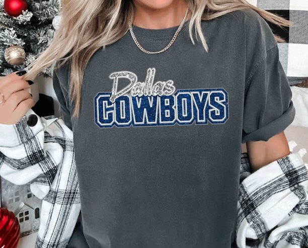 Comfort Colors Glitter Dallas Football Cowboys Football, Family Fan Shirts, Holiday Gifts